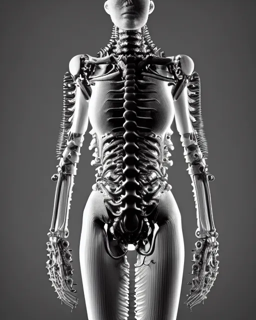 Image similar to raw bw 3 d redshift render flesh biomechanical intricate spinal ribbed jelly body detail of mechanical female vegetal - cyborg, beautiful insanely detailed, digital art, octane render, 8 k artistic photography, photo - realistic, unreal engine