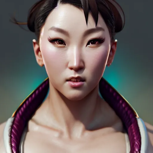 Image similar to portrait of chun li, au naturel, hyper detailed, digital art, trending in artstation, cinematic lighting, studio quality, smooth render, unreal engine 5 rendered, octane rendered, art style by klimt and nixeu and ian sprigger and wlop and krenz cushart.