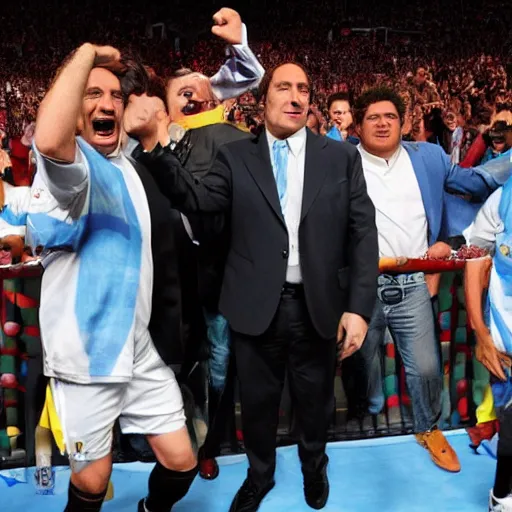 Prompt: Saul Goodman Shaked hands with Maradona with audience