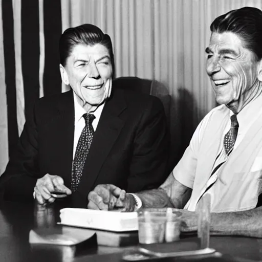 Image similar to [ ronald reagan sitting in chair next to tiger ]