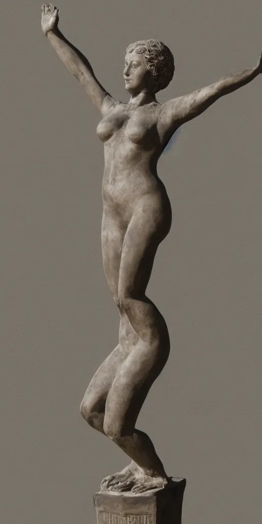 Image similar to detailed photo of old concrete patina statue of most famous woman, full body portrait, various bending poses, photorealism, intricate detail, museum diffuse lighting