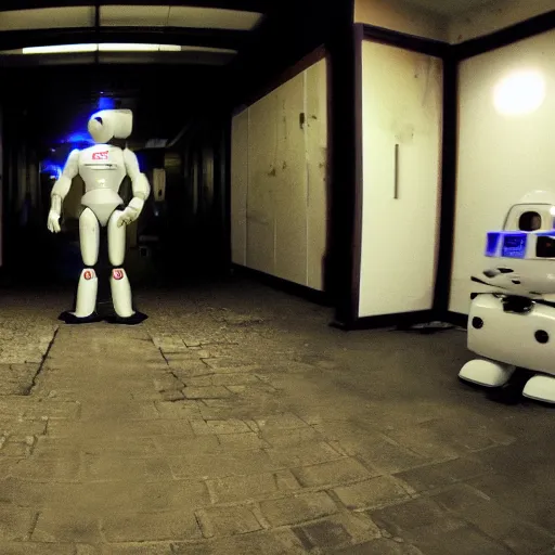 Image similar to ASIMO robot walking through haunted asylum, GoPro