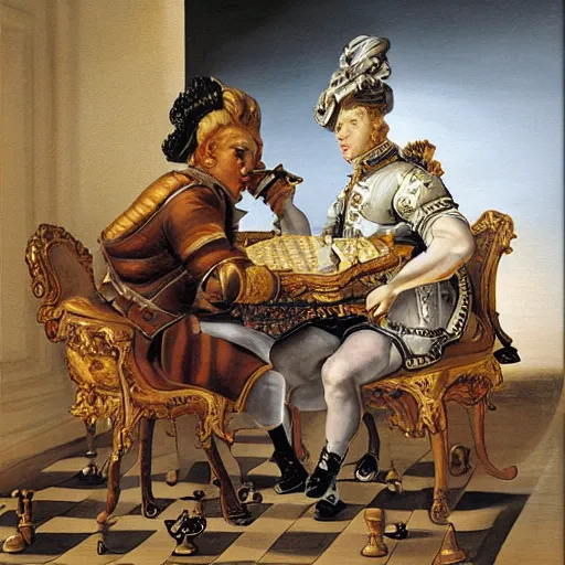 Image similar to tank playing chess looking wise, rococo oil painting, highly detailed