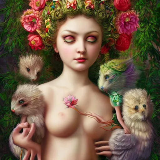 Image similar to the goddess of spring highly detailed, ultra realistic digital painting, rococo, artstation, concept art, pop, smooth, sharp focus, illustration, art by mark ryden and lisa frank 3 d 8 k ultra detailed