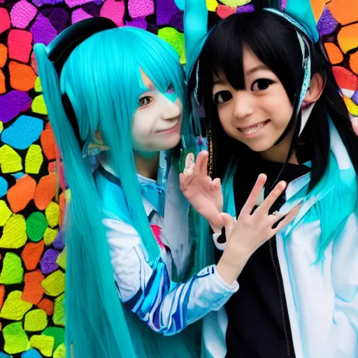 Prompt: kid named finger with hatsune miku, photograph