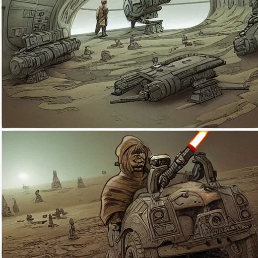 Prompt: highly detailed newspaper comics art style art of scenes from star wars fanart, detailed and intricate environment