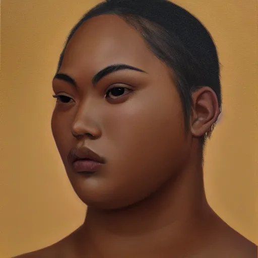 Image similar to A portrait of a powerful and thick beautiful non-binary person, medium tone skin, oil painting, majestic, detailed, high resolution