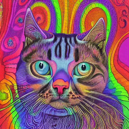 Prompt: psychedelic cat in the style of louis wain, detailed matte painting, 8k