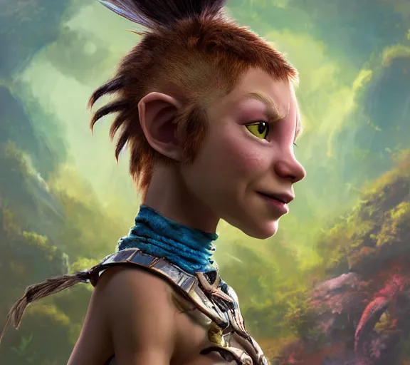 Prompt: epic fantasy comic book style portrait painting of an extremely cute and adorable very beautiful junglepunk feral halfling na'vi from avatar, character design by mark ryden and pixar and hayao miyazaki, unreal 5, daz, hyperrealistic, octane render, cosplay, rpg portrait, dynamic lighting, intricate detail, summer vibrancy, cinematic
