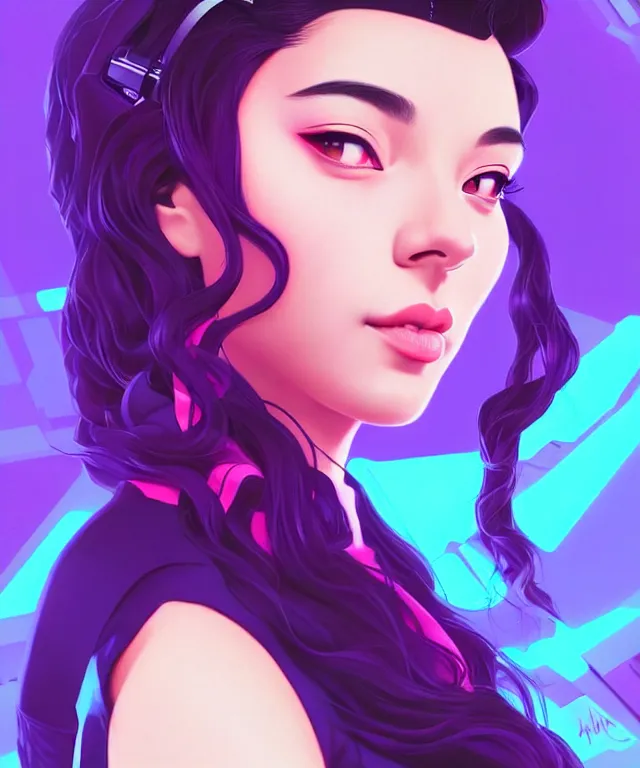 Prompt: beautiful portrait of sana from twice as a sci fi woman, with vaporwave aesthetic by artgerm, yuumei, makoto shinkai, concept art by james gilleard, artstation, cgsociety, synchromism, 8 0 s animation flat cell shaded. with thick black pencil lines!!!!