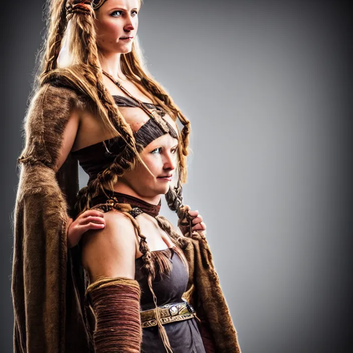 Prompt: full body photograph of a beautiful!!!! viking woman. extremely detailed. dslr. 8 5 mm.