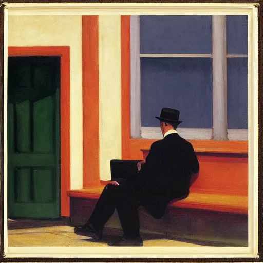 Prompt: an ultra Orthodox Jew and a crocodile by Edward Hopper