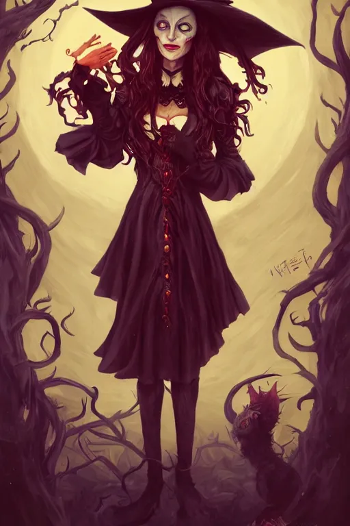 Image similar to portrait of a witch, american mcgee's alice, sharp focus, artstation, trending, by julie dillon, luis melo, tyler miles lockett, lei jin, hong lei, ken wong, adam narozanski, joy ang