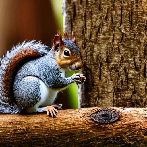 Prompt: a small squirrel is standing on a log, a jigsaw puzzle by john nicolson, featured on cg society, naturalism, sharp focus, behance hd, national geographic photo