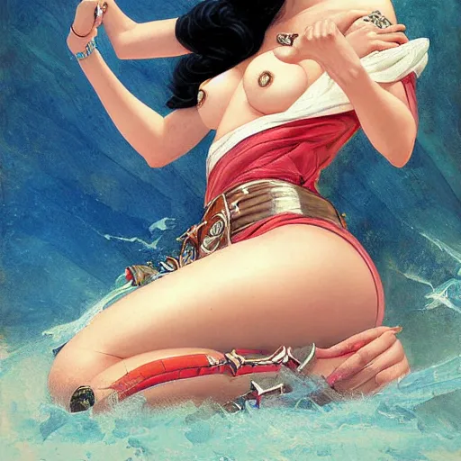 Prompt: a painting from nico robin by huang guangjian and gil elvgren and sachin teng