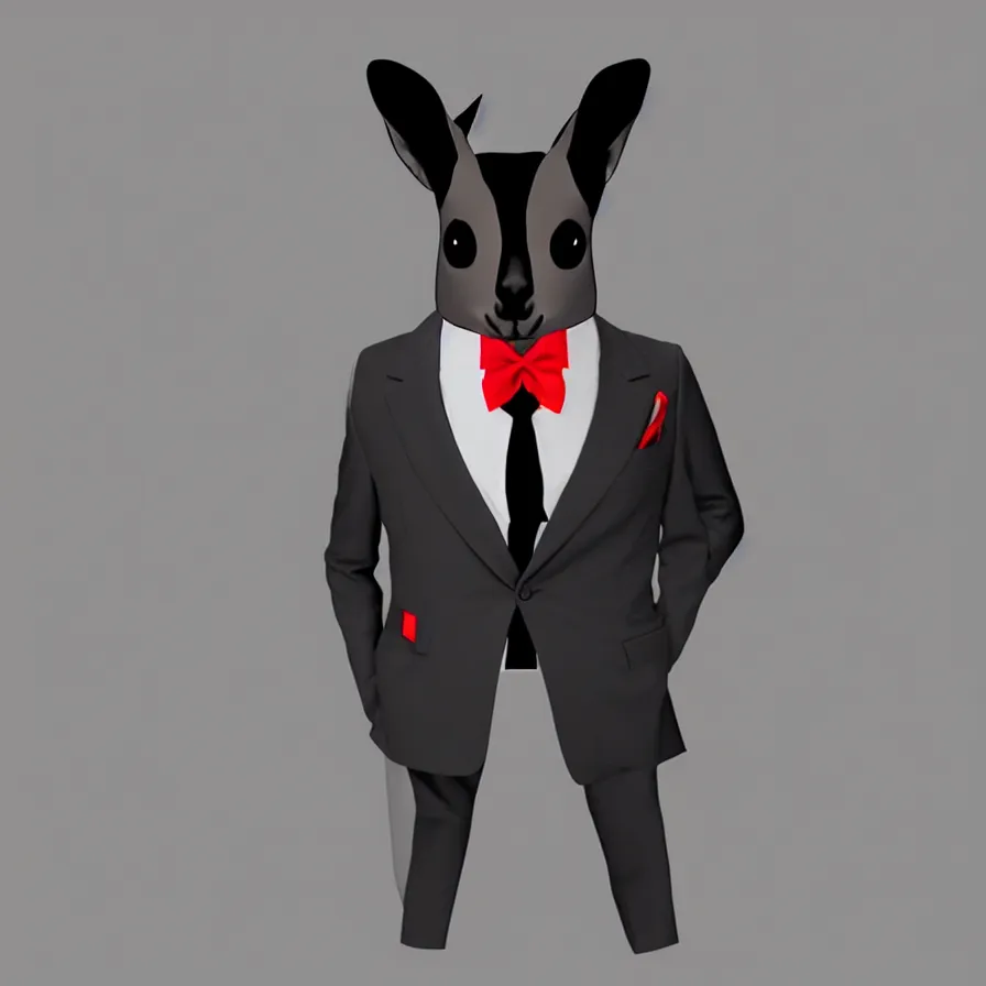 Image similar to spy kangaroo, in a strict suit with bowtie, avatar image, digital art, minimalism