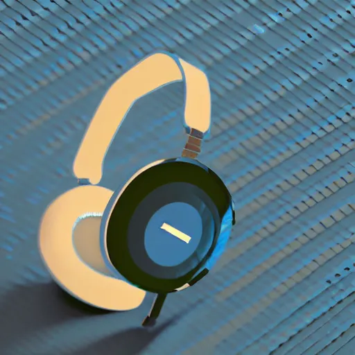 Image similar to an icon of a headphones in light blue metallic iridescent material, 3D render isometric perspective on dark background