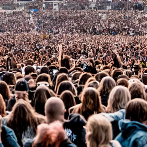 Prompt: photo of a rock band playing in a crowded stadium