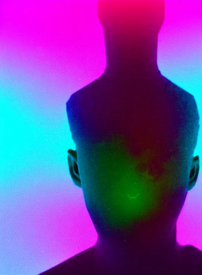 Prompt: high quality pastel coloured film close up photograph of a handsome cyborg in an icelandic black rock!! environment in a dreamstate black rock world. three point light, rainbow. photographic production. art directed. pastel colours. volumetric light. pastel gradient overlay. waves glitch artefacts. extreme facial silliness. 8 k. filmic.