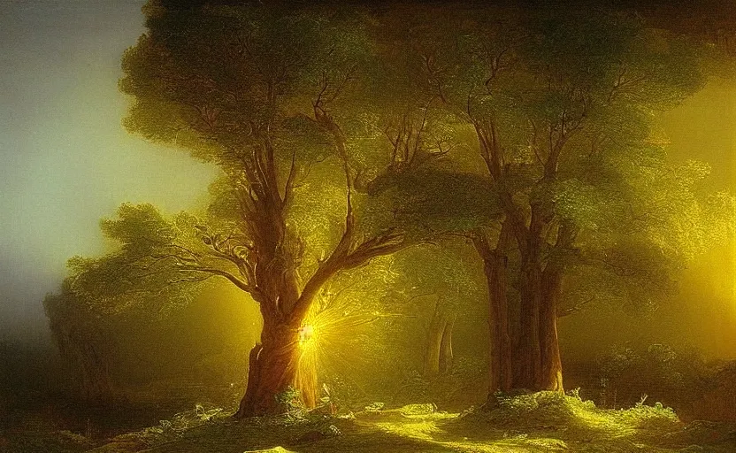 Prompt: a tree of omnious light painted by thomas cole