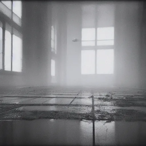 Image similar to Beautiful cameraphone 2000s, liminal soft Photograph of foggy abandoned Store with water on the floor