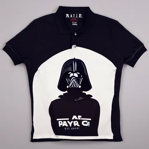 Image similar to A Ralph Lauren polo shirt but the symbol is swapped with the face of Kylo Ren with a smirk on his face