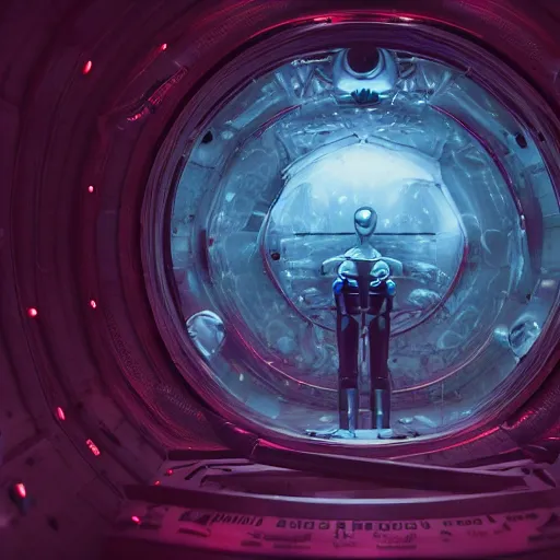 Prompt: Really Cool weird procedural alien weirdness going on in a glass chamber, Inside Space Ship, highly detailed, Futuristic depth of field + make it cool, 15 seconds, 4k, Crazy lighting, Misty colors