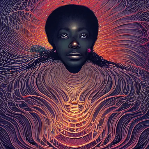 Prompt: unstable black princess, bizarre, kodak portra, 8 k, studio light, fine art fashion portrait photography, victo ngai, kilian eng, moebius, digital art, masterpiece, fractal pattern background, fantastically beautiful, beksinski, dan mumford, simon stalenhag, artstation