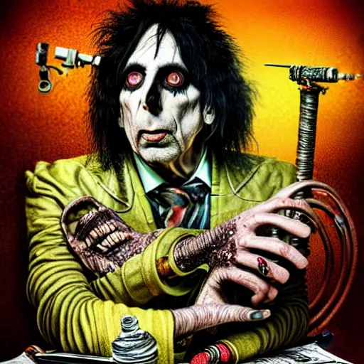 Image similar to graphic illustration, extremely creative design, alice cooper, biopunk, francis bacon, highly detailed, hunter s thompson, concept art