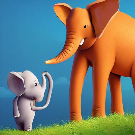 Prompt: cute elephant playing wiht a giraffe, artwork by goro fujita,