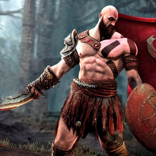 Image similar to in - game screenshot of kratos!!! from god of war in the video game league of legends!!!!