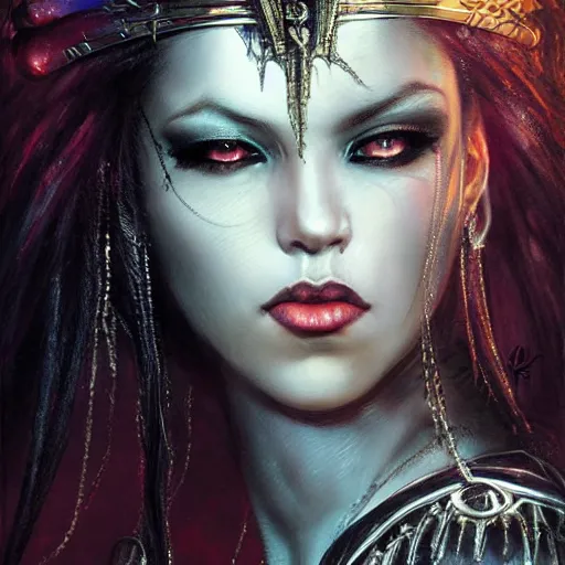 Prompt: aaliyah as queen of the damned, darkwave, darksynth, concept headshot art, sharp, digital matte painting, art by luis royo, greg rutkowski, wlop, dramatic lighting, trending on artstation