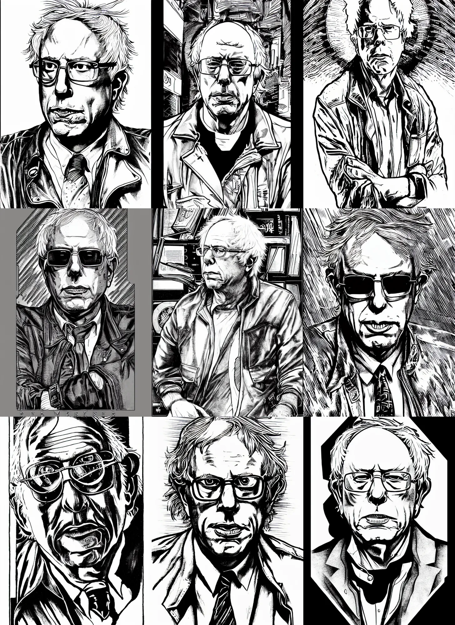 Prompt: bernie sanders, portrait, cyberpunk 2 0 2 0 manual, by steampoweredmikej, inktober, ink drawing, black and white, coloring pages, manga, highly detailed
