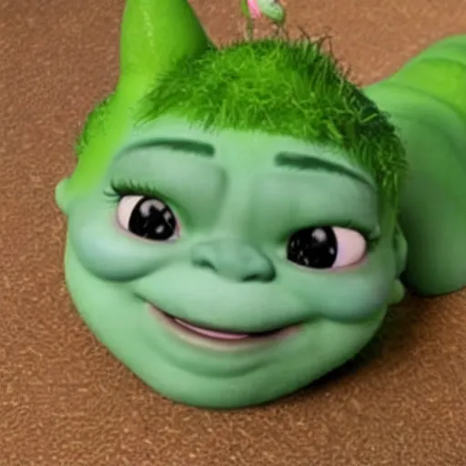 Prompt: photo of a cute shrek squishmallow, realistic,