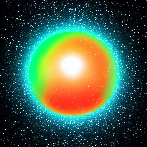 Prompt: hyperrealistic render of a ball of flaming rainbow, black background