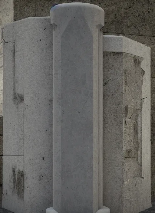 Image similar to highly detailed realistic architecture 3 d render of a concrete stele monument in frank gahry style standing on a side of a highway, archdaily, made in unreal engine 4 octane render