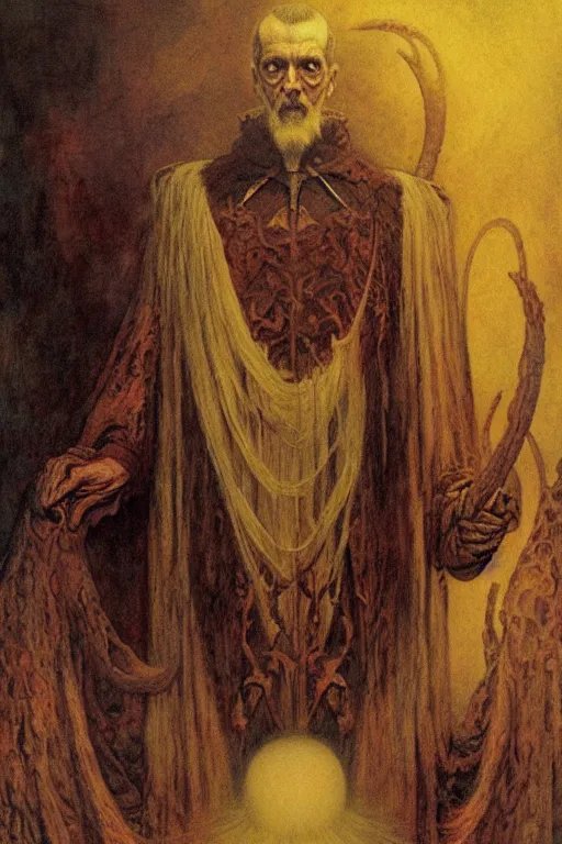 Image similar to an occult art portrait of john dee by wayne barlowe, gustav moreau, goward,  Gaston Bussiere and roberto ferri, santiago caruso, and austin osman spare