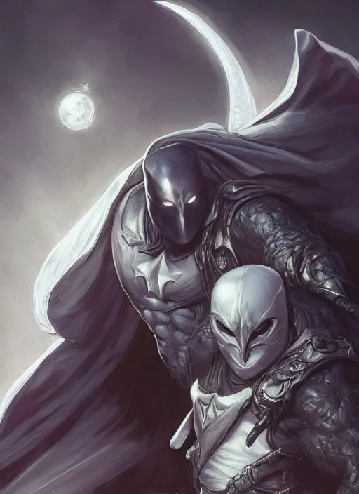 Image similar to digital _ painting _ of _ moon knight _ by _ filipe _ pagliuso _ and _ justin _ gerard _ symmetric _ fantasy _ highly _ detailed _ realistic _ intricate _ port