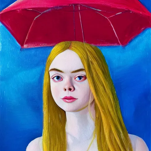 Image similar to professional painting of Elle Fanning in the style Agnes Lawrence Pelton, head and shoulders portrait, symmetrical facial features, smooth, sharp focus, illustration, intricate, stormy weather, extremely detailed masterpiece,