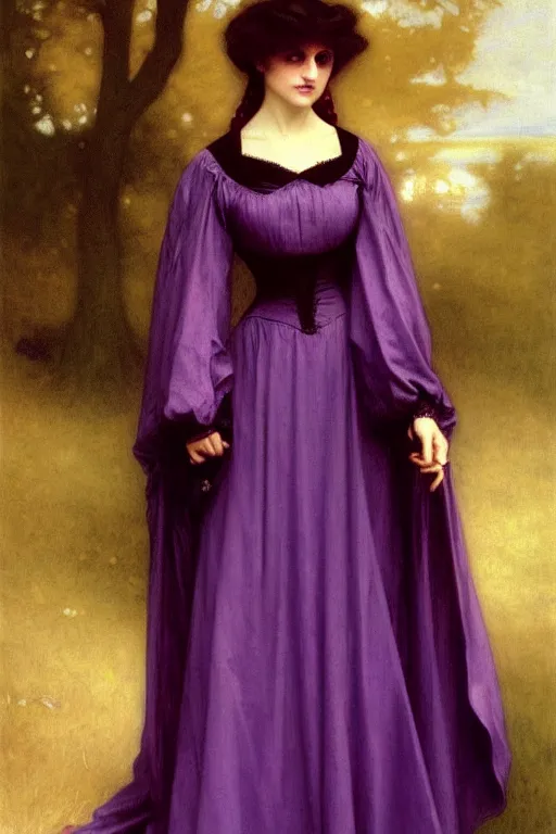 Prompt: victorian vampire in purple dress, painting by rossetti bouguereau, detailed art, artstation