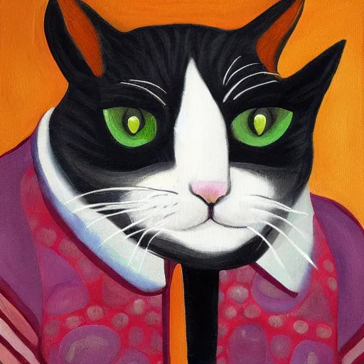 Image similar to cat with a stylish jacket, painting