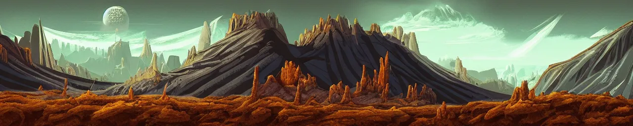 Image similar to retro sci-fi alien landscape