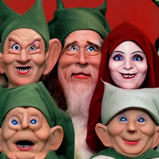 Image similar to the keebler elves with sinister faces