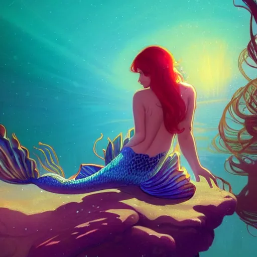 Image similar to a mermaid with a beautiful fin swimming underwater, cinematic lighting, soft bokeh, fantasy, modern, colourful, highly detailed, digital painting, artstation, deviantart, concept art, sharp focus, illustration, alphonse mucha, edward hopper