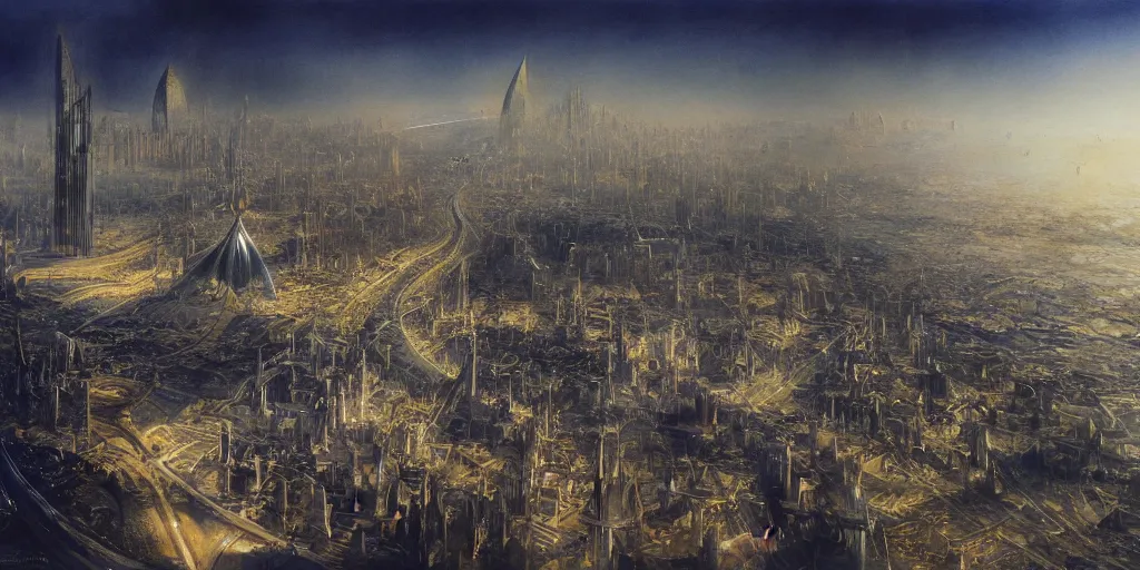 Image similar to a beautiful painting of epic fantasy islamic city and zaha hadid city by alan lee, trending on artstation