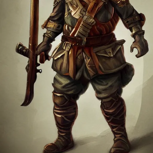 Image similar to Full body concept art of A High fantasy WW1 dwarve soldier holding a enchanted rifle trending on artstation deviantart Pinterest detailed High Resolution HD 8k