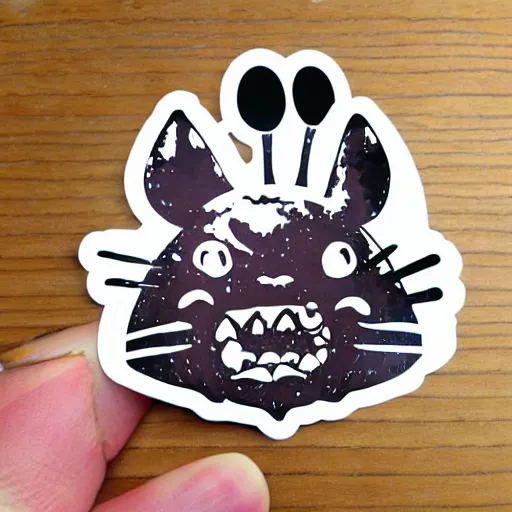 Image similar to die cut sticker, totoro with princess mononoke mask, splatter paint