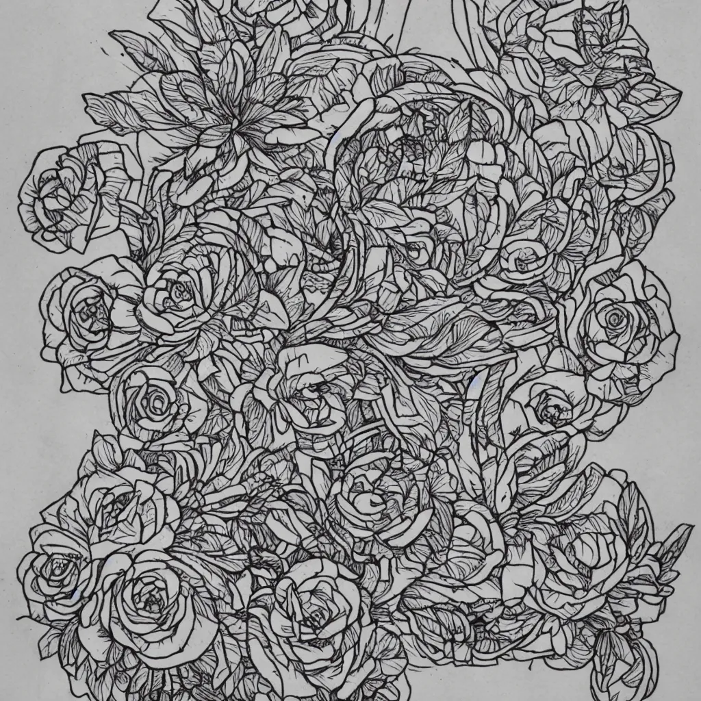 Prompt: tattoo design. line drawing. flowers. pretty