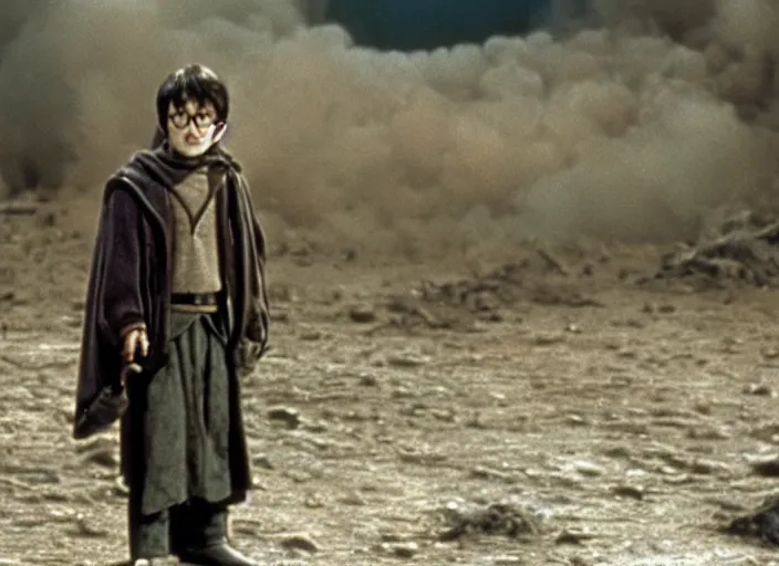 Image similar to a film still of harry potter in jawa ( 1 9 7 5 )