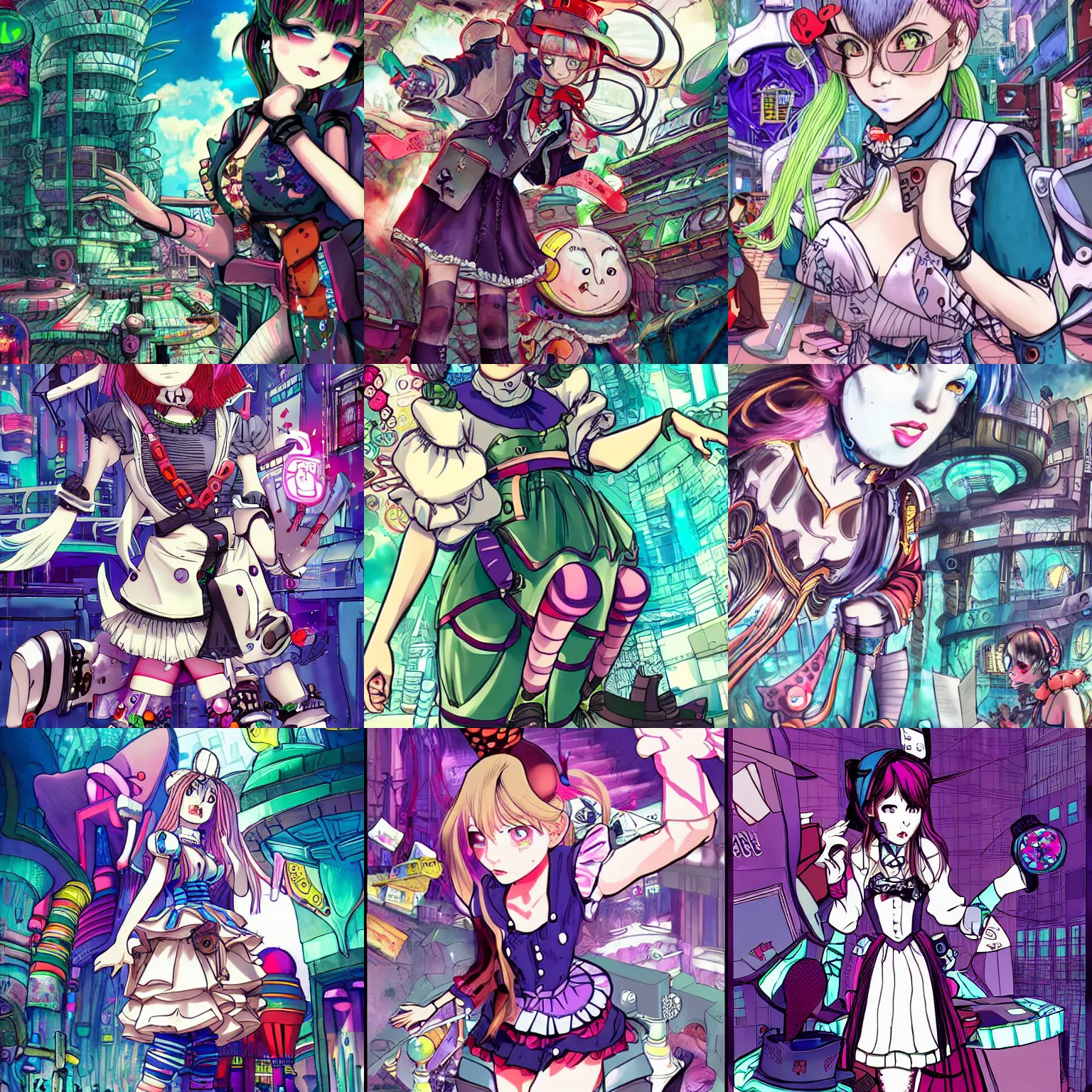 Prompt: Alice in Wonderland Cyberpunk, anime